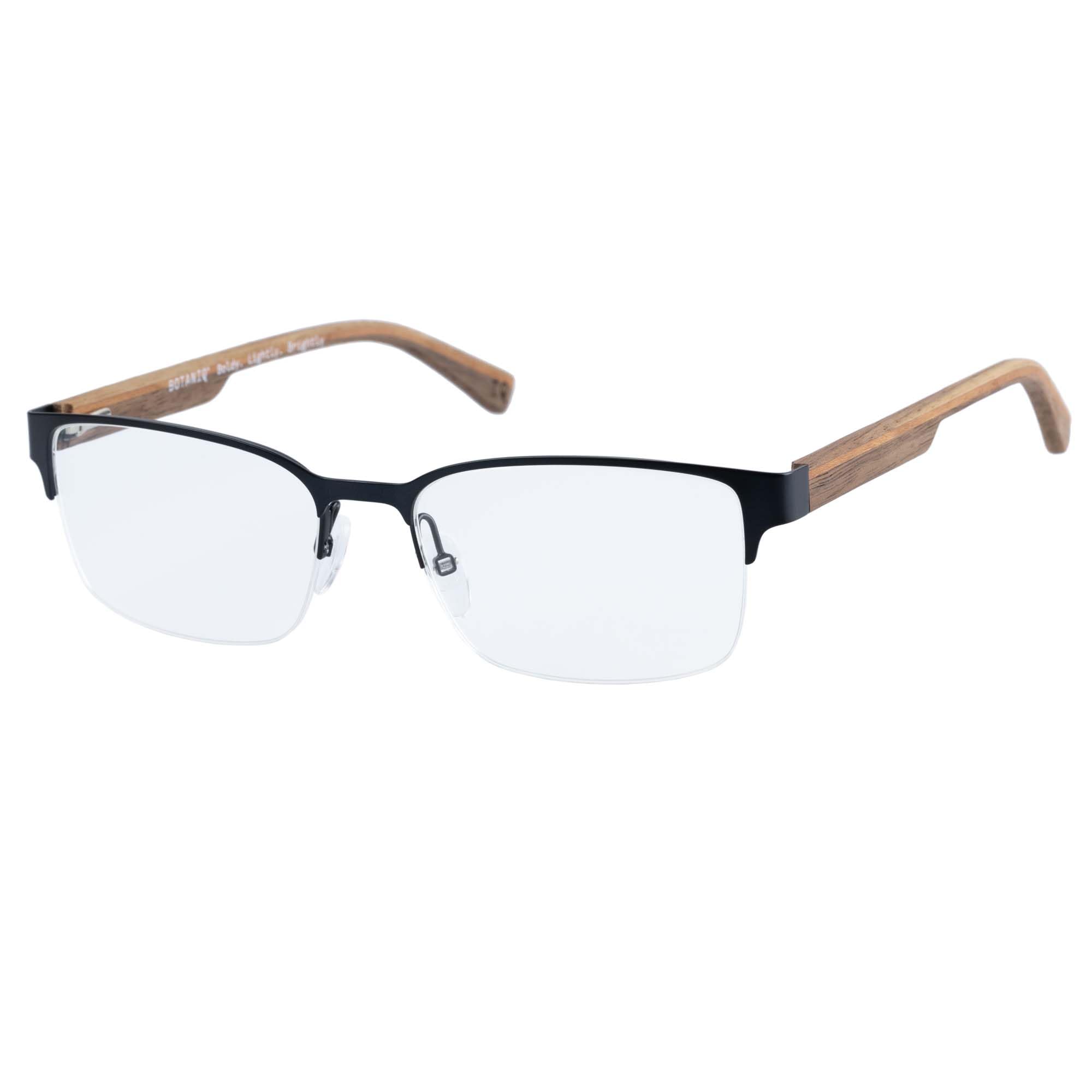 Botaniq Brille mit Sehstärke für Herren optional mit Sonnenbrillentönung oder Blaulichtfilter, Rechteckig, gefertigt aus Edelstahl (inklusive Brillenetui)