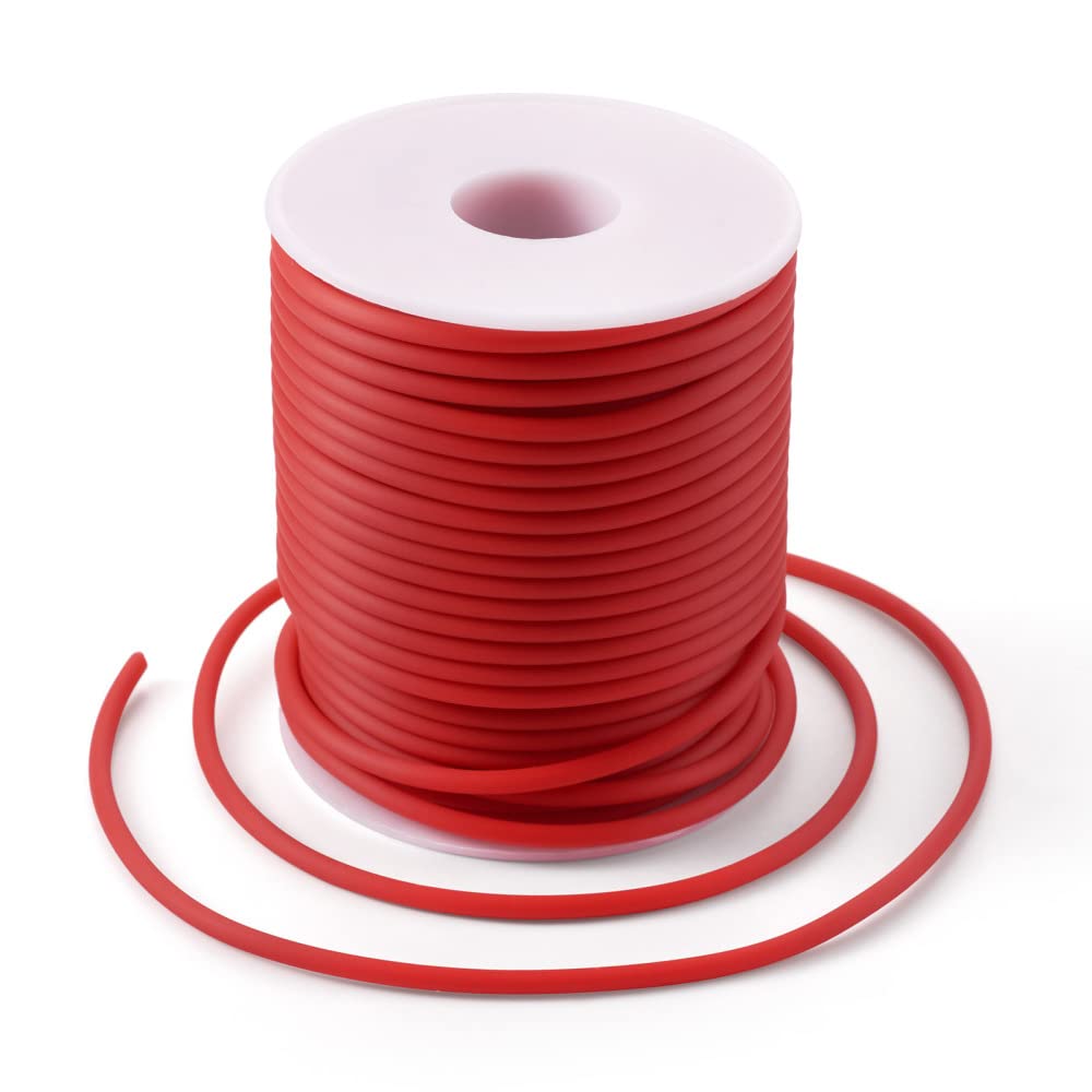 Craftdady 25m Hollow Pipe Tubing PVC Rubber Cord Rubber Tube Cord Wrapped Around For Memory Wire Necklace Bracelet Knitting, Red