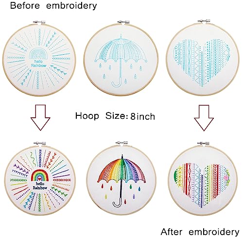 Beginners Embroidery Stitch Practice Kit, Easy Embroidery Starter Kit For Beginner Adults, Embroidery Skills Practice Kit To Learn 37 Different Stitches, 3 Embroidery Hoop, 3 Embroidery Fabric Pattern #TOP4