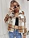 Binshre Womens Fashion Cropped Plaid Shacket Flannel Long Sleeve Button Down Jackets Coat for Women 2023 Fall Khaki US 0-2