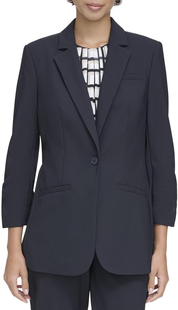 Calvin Klein Women's 3/4 Ruched Sleeve One Button Blazer