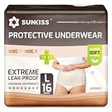 SUNKISS Women Incontinence Underwear, Daytime Disposable Postpartum Adult Panties, Protective Pull Ups with Maximum Absorbency, Large, Beige, 16 Count