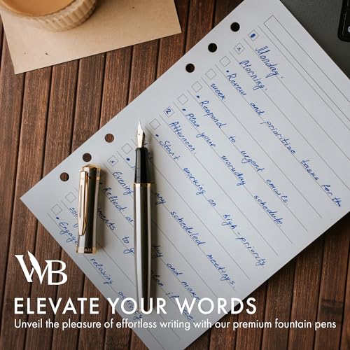 Image of Wordsworth & Black Luxury Fountain Pen Set for Writing, Medium Nib, Silver | Gift for Men & Women, Brass Body, 18K German Iridium, Calligraphy, Converter + 24 Ink Cartridges, Refillable, Leak-Free