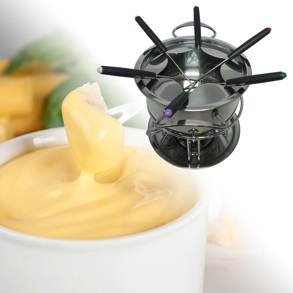 Set di Pentole per Fonduta Pentola per Fonduta Multiuso da All'Aperto con 6 Bastoncini Pentola per Fonduta di Formaggio al Cioccolato in Acciaio Inossidabile