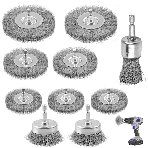 Wire Brushes for Drills Set - 10pcs Wire Brush Wheel Cup Brush Set Wire with 1/4-Inch Shank Brush Kit Cup Brush & Tube Brush Drill Wire Brush Attachment for Cleaning Rust Wood Removal, Removing Paint