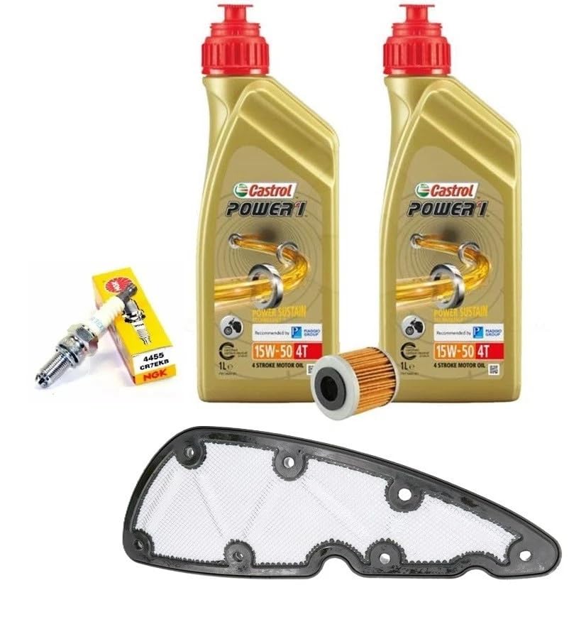 Kit Tagliando Power 1, Olio Motore 15W-50 4T 2L, Filtro Olio, Filtro Aria, Candela compatibile con Piaggio Beverly 350