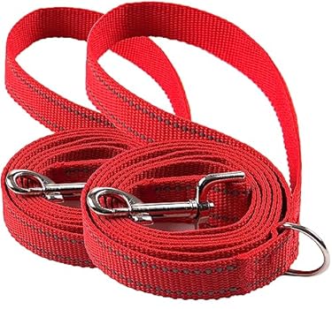 AMAZON - OEFEO 2-Pack 6FT Reflective Dog Leash for Large&Medium and Small Dogs, Durable Nylon Leashes for Walking and Training, 6 Foot Dog Leash with D Ring for Puppy,3/4 inch X 6FT(Red&Red, 2-Pack)