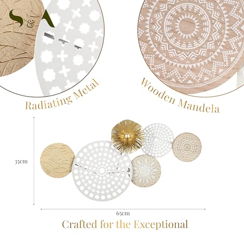 Image of S & A Floral Mandala Metal Wall Art Decor - 65cm Decorative Wall Hanging with Wooden Mandala & Gold Accents, Elegant Modern Artwork for Living Room, Bedroom & Home Decoration