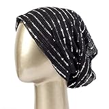 Mütze Beanie Hut Kappe Cap Frauen Mode Frühling Hüte Metallic Pailletten Mützen Mädchen Damen Patchwork Caps Weibliche Skullies Hüte Turban-Schwarz