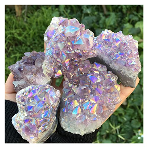 Adorável arco-íris anjo aura louco amethyst clusters natural quartzo cristal áspero lealing pedra pa