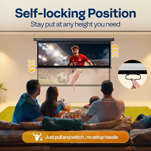 Image of VIVOHOME 80 Inch 16:9 Pull Down Projector Screen, Black | Manual Retractable 4K Projection Screen for Home Theater, Roll Up ALR Movie Screen for Ceiling and Wall Mount