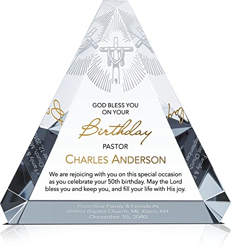 Personalized Crystal Trinity Pastor Birthday Gift Plaque, Customized with Pastor Name and Birthday Years, Unique Happy Birthday Gift for Pastor 40th, 50th, 60th, 70th, or Any Birthday (L - 9")