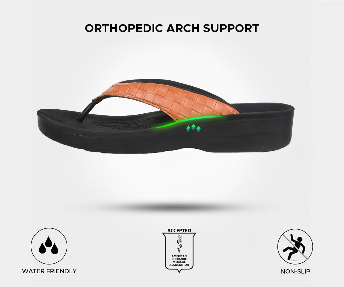 AEROTHOTIC Comfy Flip Flops for Women with Arch Support Orthotic Footbed Stylish Faux Leather Padded Straps with Soft Toe Post & Non-Slip Sole Slip On Casual Indoor and Outdoor Ladies Sandals - Image 5
