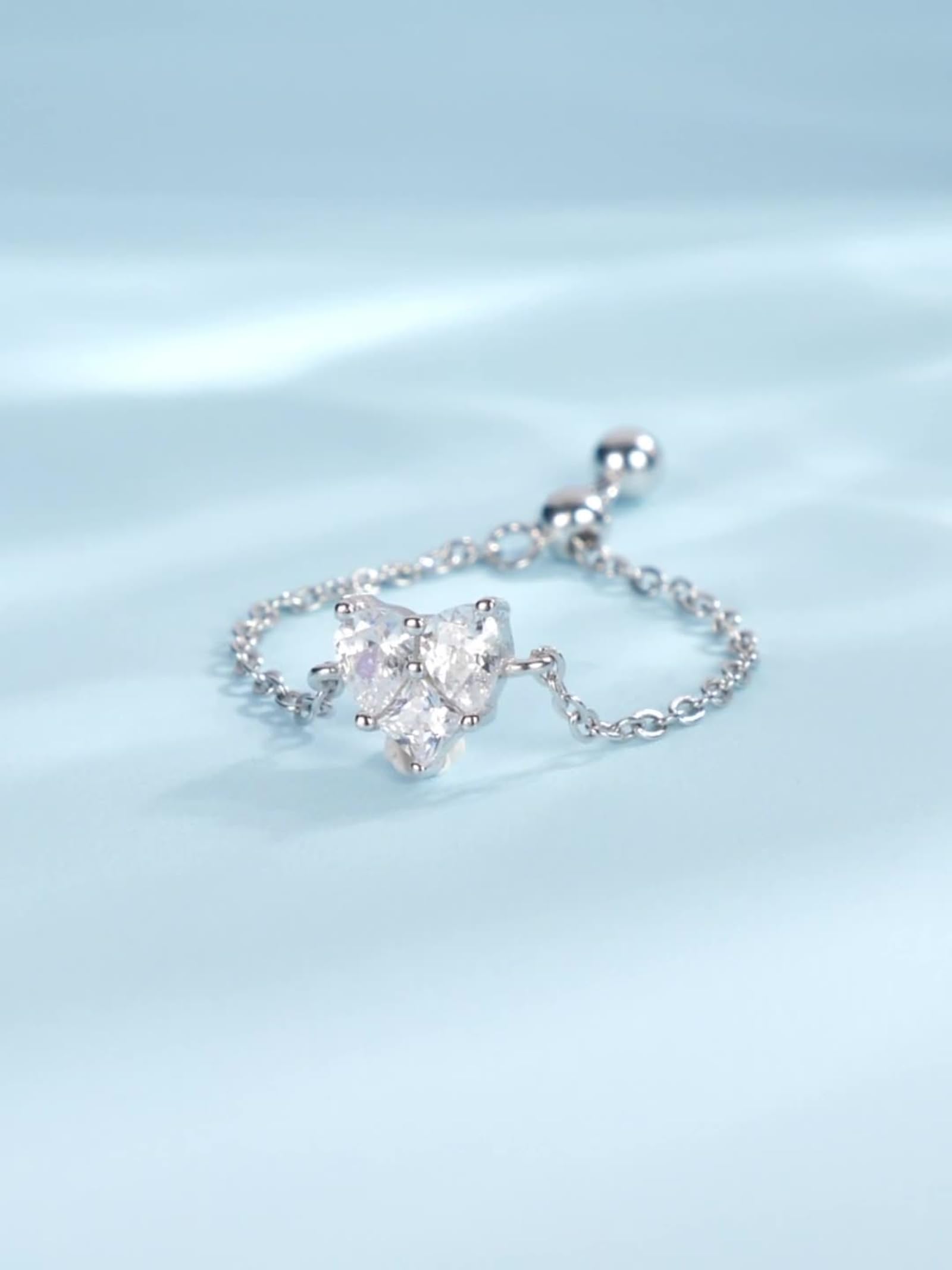 Anillo de cadena de diamantes cultivados en laboratorio de oro blanco de 18 quilates, anillo ajustable personalizado para mujer