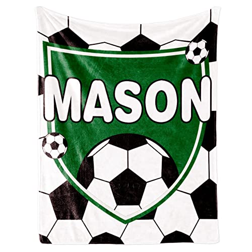 Image of Personalized Soccer Blanket with Name for Boys Custom Name Blanket for Kids