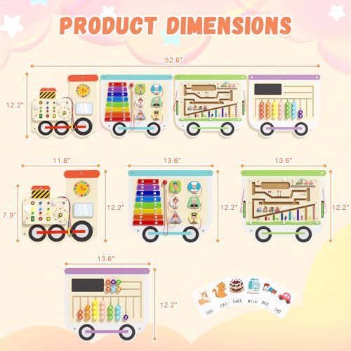 Image of Montessori Sensory Board - Electric Train Wooden Wall Busy Board, Toddler Learning Panel Wall-Mounted, Interactive Playroom Activity Gifts for Kid, Educational Toys for 3-6 Years (Colorful Train)