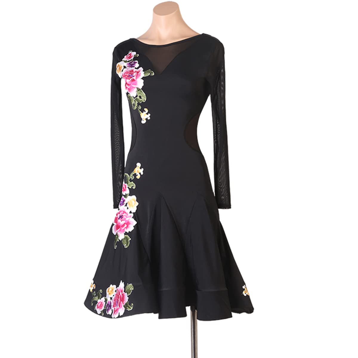 Damen Schwarz Latein Tanzkleider Rückenfrei Lange Ärmel Latein Turnierkleid Ballsaal Salsa Samba Big Swing Rock Ballsaal Leistung Tanzkleider Geschenke für Frauen