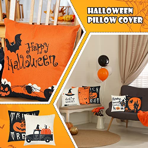 Set Of 8 Halloween Decorations Throw Pillow Covers 18 X 18 Inch Trick Or Treat Decorative Throw Cushion Case Farmhouse Pumpkin Halloween Cushion Cover For Sofa Bedroom Couch Home Outdoor Indoor Decor #TOP3