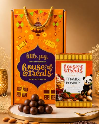 Image of HyperFoods Rakhi gift for brother Rakhi with gift for brother Chocolate gift hamper gift Chocolate gift pack Little Joy Box Tiramisu BonBites Dragees 50g Chocolates Box