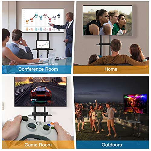 Mobile Tv Cart With Wheels For 32-85 Inch Flat Curved Screen Tvs- Ul Certificated Height Adjustable Rolling Tv Stand Hold Up To 132 Lbs- Trolley Floor Stand With Tray Max Vesa 600X400Mm Pstvmc01 #TOP5