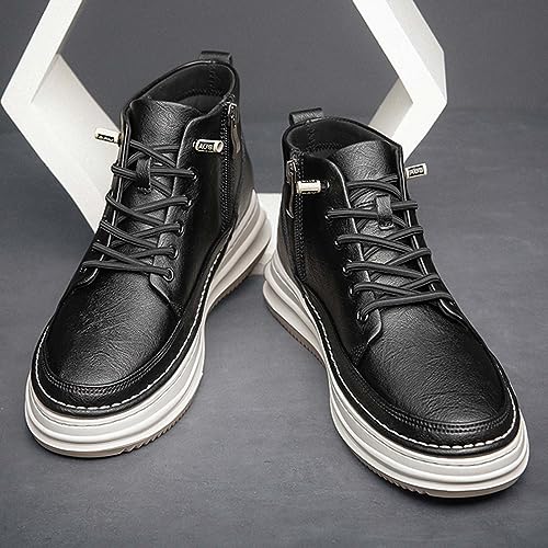 SECHRITE Mens Elevator Boots Mid-top Invisible Height Increasing Elevator Shoes 2.4 Inches Taller Leather Casual Boots4