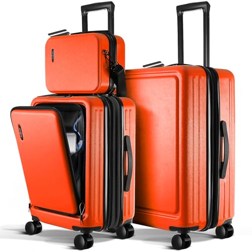 Image of Luggage Sets 3 Piece, 20 Inch Carry on Luggage and 24 Inch Suitcases with Wheels Spinner, Durable Hard Shell Suitcase Set, Expandable Travel Suitcase, Orange