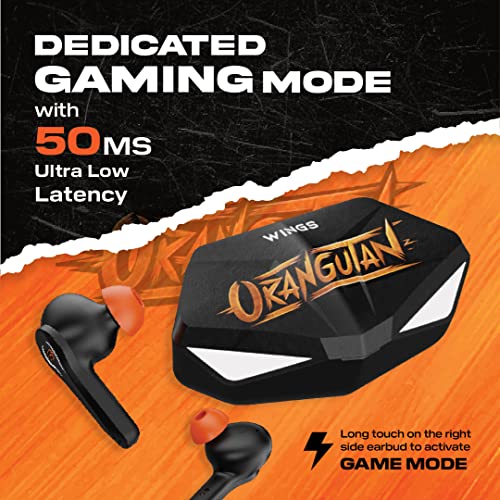 Image of Wings Phantom Orangutan, TWS Earbuds with Gaming Inspired case Design, Wireless Bluetooth 5.3 airpods with SpeedsyncTM, 30 Hours Gameplay and 8 Hours Gameplay, Low Latency 50 ms