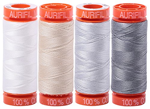 (4) 220 YD Spools Aurifil 50 wt Quilter's Super Set of Essential Piecing Thread Colors Bundle of 4 Spools