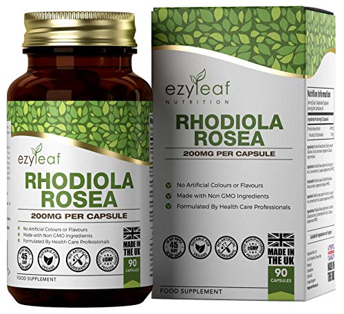 Ezyleaf Rhodiola Rosea Capsulas 200mg | Nootropicos para Estudiar, Concentracion y Memoria | 90 Capsulas Vegetarianas | Rodiola Nootropico VItaminico para Atencion | Sin Gluten o OGM