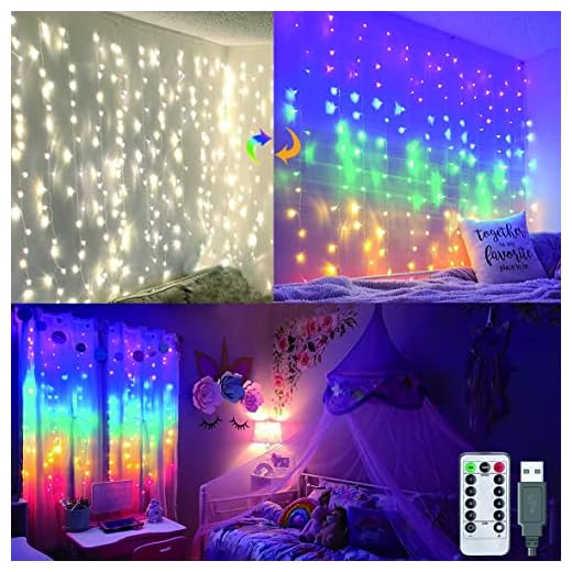 LED-gardinlampor hängande älva lampor för sovrum inomhus ljusslinga ändrar färg varmt vitt regnbågsljus för baldakin väggfönster barn flickor enhörning festdekorationer julklappar (istapp)