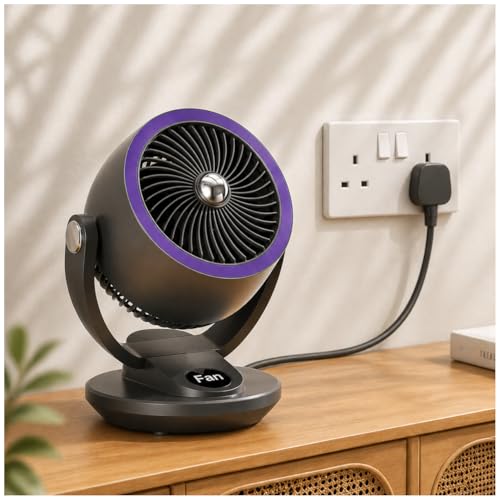 90 Adjustable Desk Fan Compact Air Circulator with Up & Down Tilt Quiet Portable Single Speed Table Fan for Home & Office (Black/White) Color (Black)
