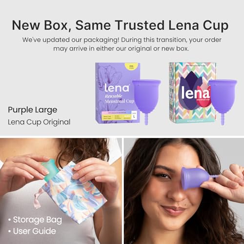 Image of Lena Menstrual Cup Original - Soft Reusable Medical-Grade Silicone Period Cups for Women Heavy Flow, Comfortable 12-Hour Leak-Free Protection, Beginner-Friendly Feminine Care - Large, Purple