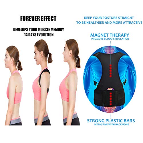 Thoracic Back Brace Posture Corrector - Magnetic Support for Neck Shoulder Upper and Lower Back Pain Relief - Perfect Posture Brace for Cervical Lumbar Spine - Fully Adjustable Belt (Black, Medium) - Thumbnail 6