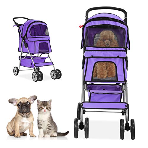 MeetPerfect 4 Wheels Travel Stroller Pet Stroller Dog Cat Pushchair Trolley Puppy Jogger Folding Carrier Carriage with… - Image 2