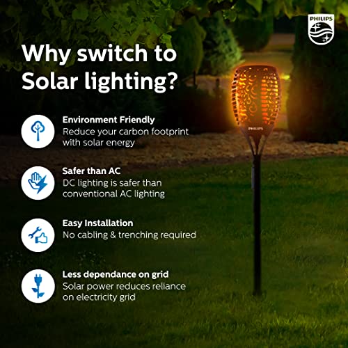 PHILIPS Solar Flame Light | Outdoor Waterproof Mashaal Light | 51 Flickering LED Light for Garden, Pathway & Decoration | Warm White, Pack of 1