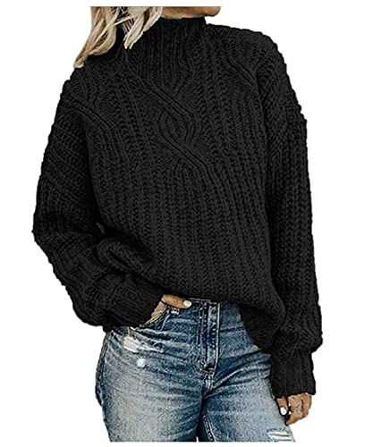 CLOUSPO Pull Col Roulé Femme Manche Longue Casual Oversize Tops pour Printemps Automne Hiver(Noir,M) Cover
