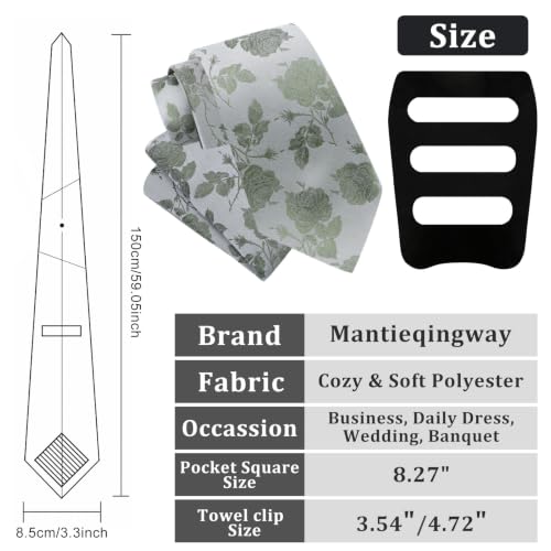Image of Mantieqingway Floral Ties for Men, 3pcs /set Neck Tie Pocket Square Holder Set for Wedding Business Prom Party Usual