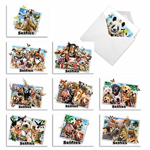 The Best Card Company - 10 Blank Animal Cards Boxed (4 x 5.12 Inch) - Assorted Pets, Zoo, Wildlife Cards for Men and Women - Note to Selfie M6642OCB