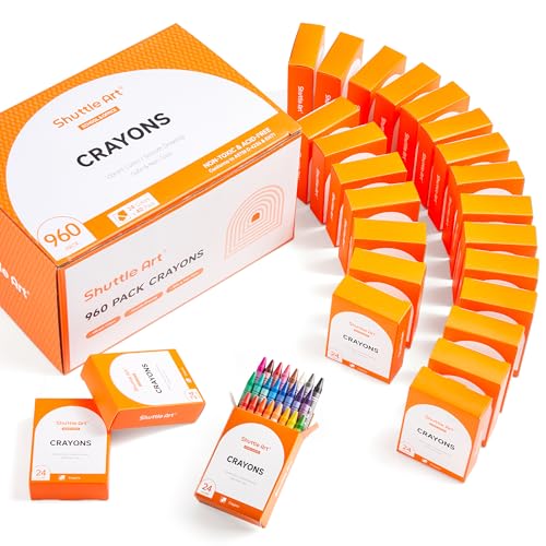 Image of Shuttle Art Crayons Bulk Set - 40 Boxes of 24 Assorted Colors, 960 Count Durable & Non-Toxic Teacher-Quality Crayons, School Supplies bulk For Family Class Party Favors