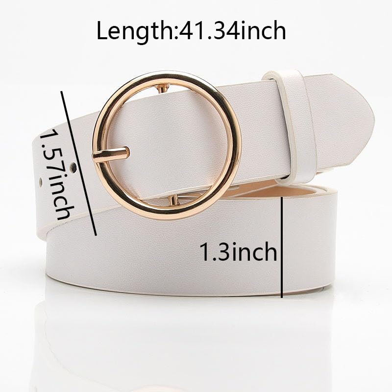 yaozeio Womens White Leather Belts for Ladies Gold Buckle Belt for Women Lady Waist Stretch Belts for Jeans Dresses Trousers Pu Leather Belt2