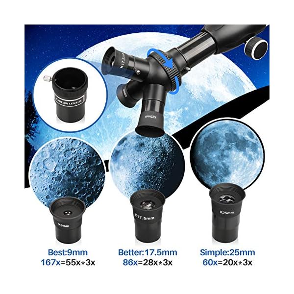 Astronomie Teleskop für Erwachsene und Anfänger, 20x-167x hohe Leistung, mit Handy-Halterung, 3X Barlowlinse, K9-K17,5… – Bild 4