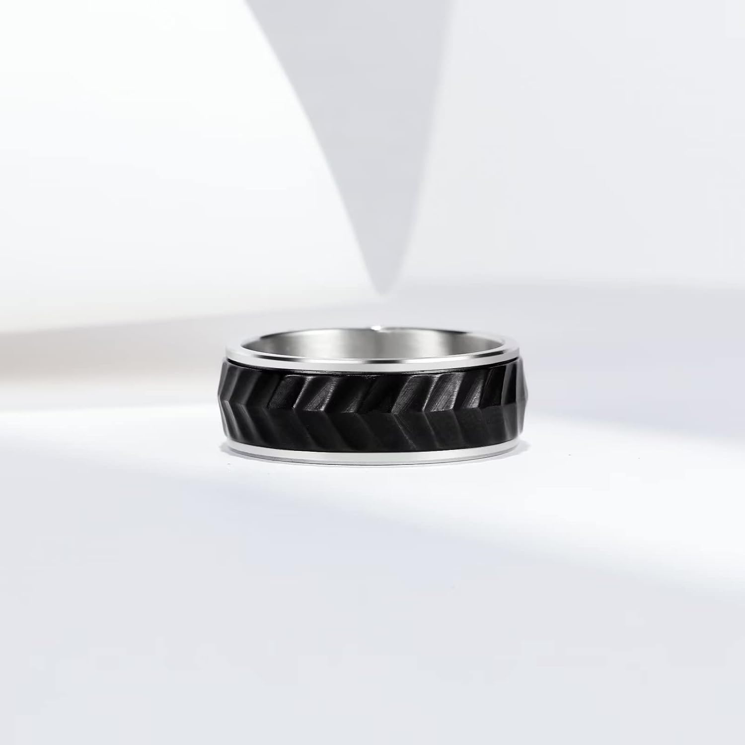 King Will Black Silver Gold Mens Spinner Anxiety Fidget Ring 8mm Stainless Steel Wire Mesh Chain Woven Mesh/Tire Stripe/Groove Ring for Stress Relieving - Image 2