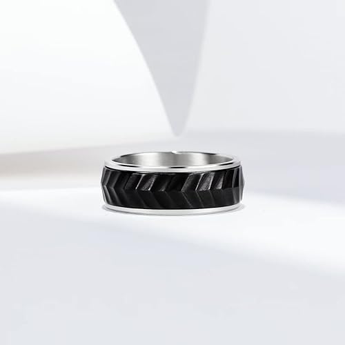 Miniatura 2 de King Will Black Silver Gold Mens Spinner Anxiety Fidget Ring 8mm Stainless Steel Wire Mesh Chain Woven MeshTire StripeGroove Ring for Stress