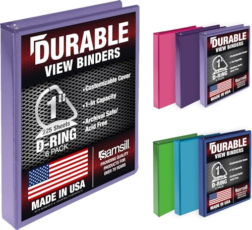 Image of Samsill Durable 1 inch 3 Ring Binder, D Ring Binder, 100% Recycled Chipboard, Island Assortment, 6 Pack