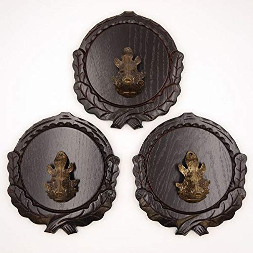 GTK - Juego de 3 placas de cuña talladas oscuras AF de 16 cm con 3 cabezas de cuñas, portada grande, tabla de cuñas, cartel para trofeos