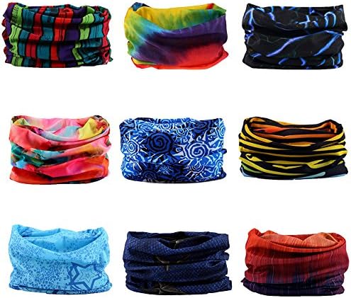 Wujia Pack of 9PCS Multifunctional Outdoor Seamless Magic Scarf Face Mask Bandana Headband for Men and Women