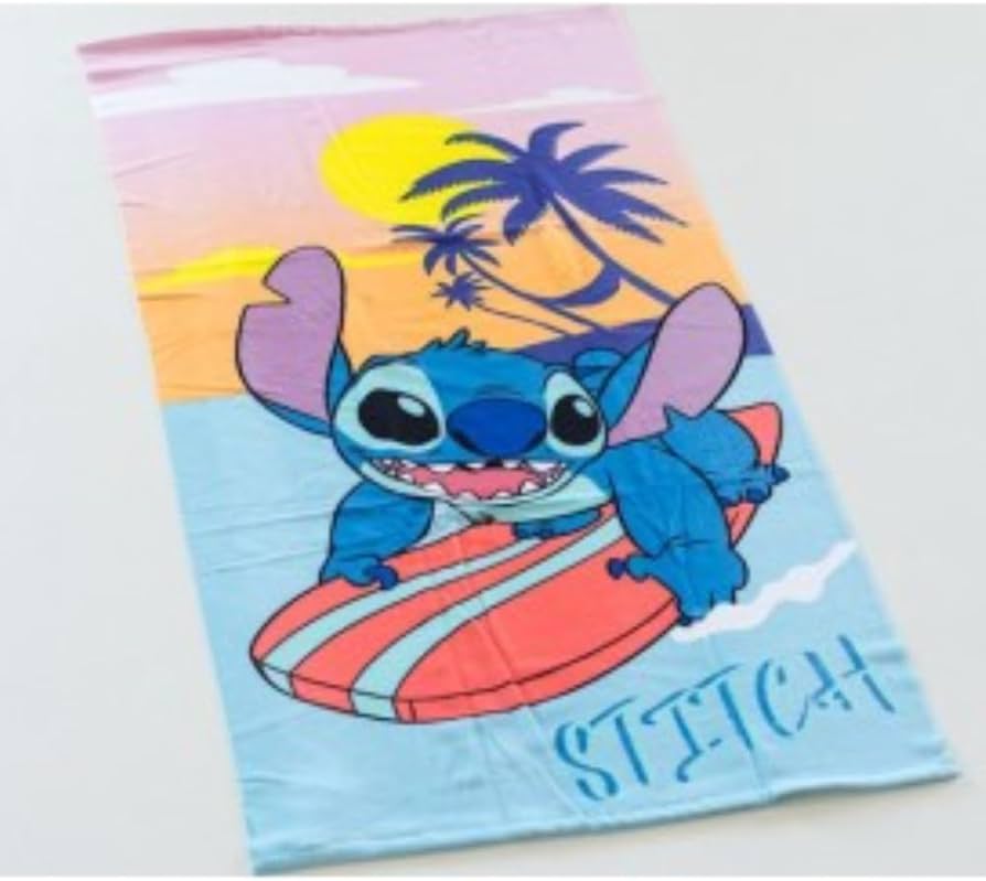 Aymax Serviette De Plage Piscine Bain Stitch Avec Planche De Surf Lilo Et Stitch - 140 X 70 Cm Certifié Qualité : Oeko-Tex - 12
