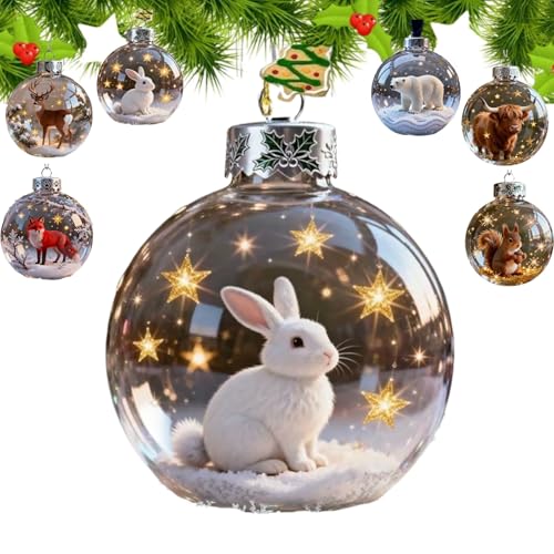 Wildlife Animal Wonders Collection Crystal Glass Ornament,3D Vivid Playful Animal Ball Christmas Decoration,Handcrafted Clear Ball Hanging for Christmas Tree,Home Decor,Holiday Keepsake (Rabbit)
