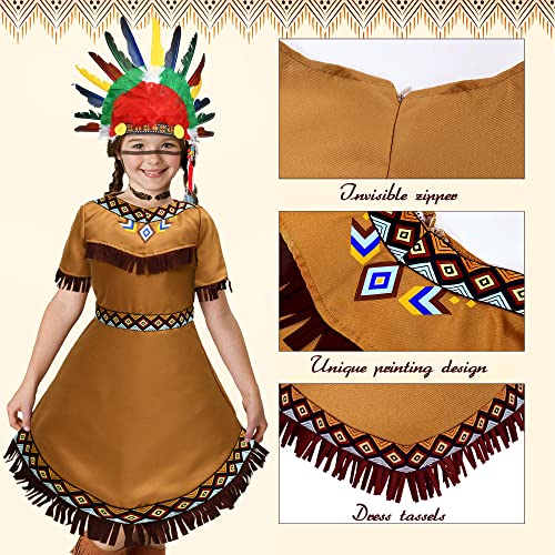 Latocos 6 Pcs Girls Native American Costume Set Indian Princess Dress Outfit For Kids Cosplay Dress Up Pretend Play #TOP2