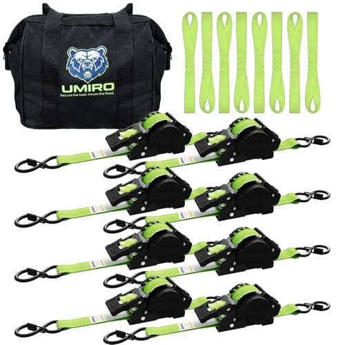 Image of Retractable Ratchet Straps, 4-Pack, 1 Inch x 12 Feet Heavy Duty Tie Downs, 1760lb Break Strength, Self Retracting for Truck, Cargo, Trailer, Motorcycle, ATV, UTV (Green, 8pack)